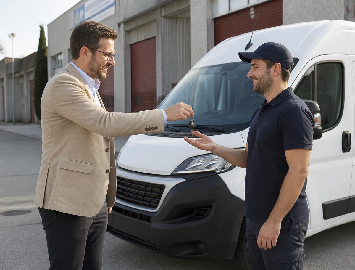 Entrega de llaves de una furgoneta comercial a un conductor profesional